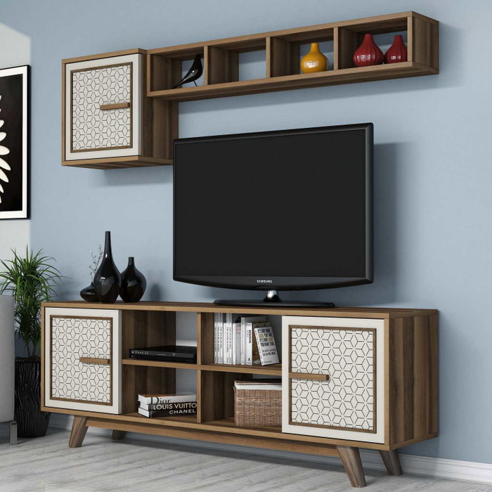 Hanah Home Mueble de TV Ayla - Nogal, Crema